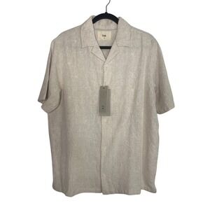 Folk Mens Flow SS Shirt Linen Blend Natural Short Sleeve Button Down M Medium